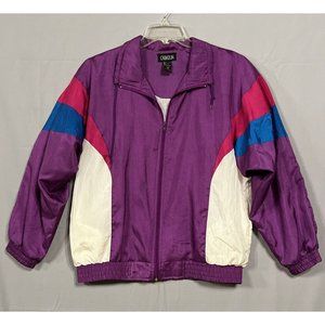 CABAZON Vintage 90s Swishy Nylon Track Jacket Multicolor Sz M Medium Purple Pink